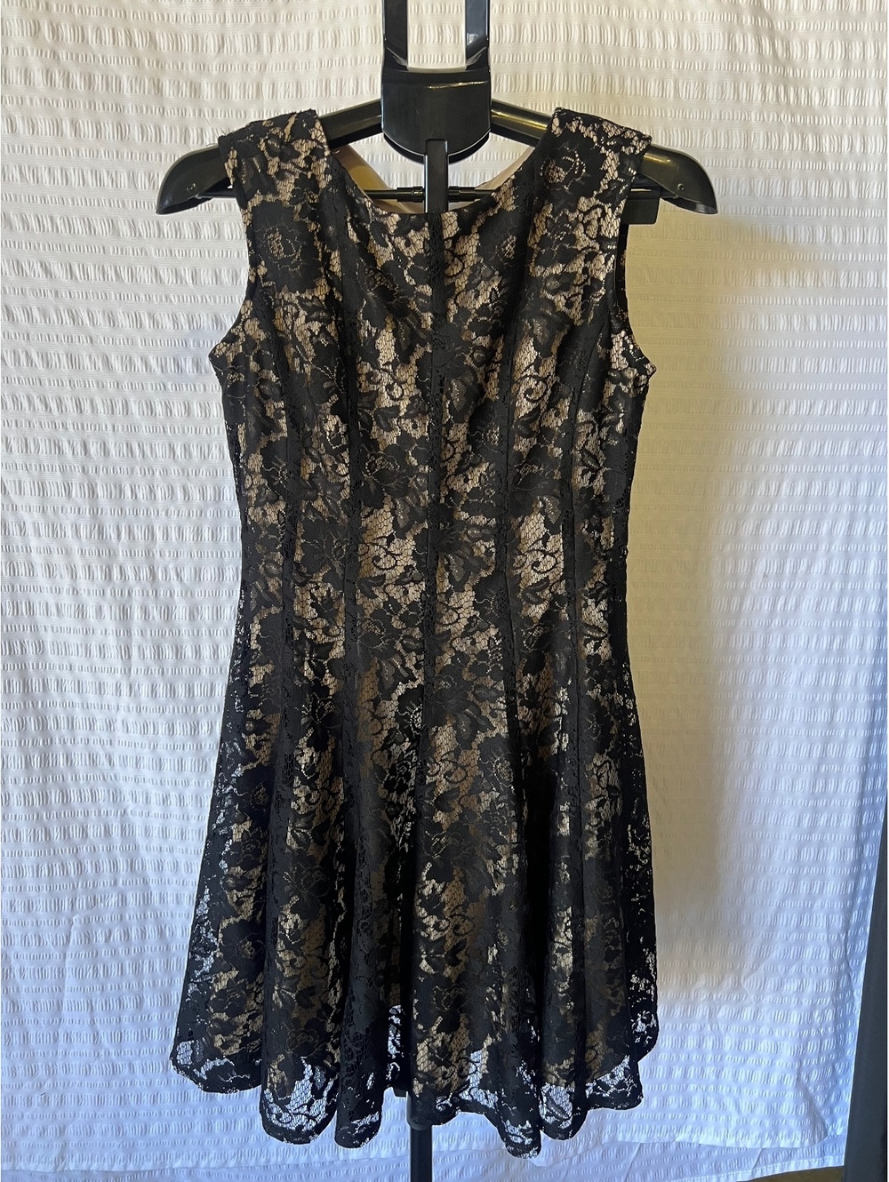 Danny & Nicole Black Lace Fit & Flare Cocktail Dress Size 8 Zip Front Floral